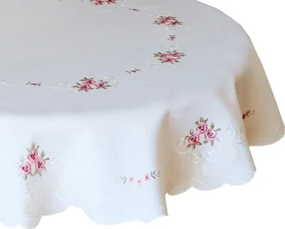 Produktbild von Tischdecke MARGIT rund Stickerei Rosenmotiv weiß Polyester Ø 160 cm