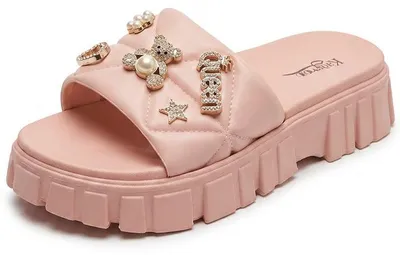 Produktbild von Damen Slippers Schaumstoff Badeschuhe Mit Goldverzierungen in Rosa Gr.36