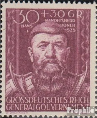 Produktbild von Briefmarken Generalgouvernement 1944 Mi 122II, heller Fleck über H von REICH postfrisch Kultur