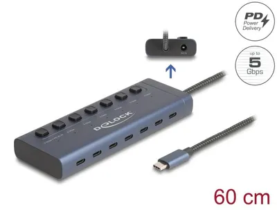 Image de Delock Hub USB 5 Gbps avec 7 ports Type-C dont 6 x port de données+ 1 port de données (63410)