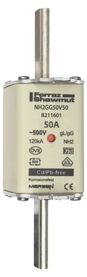 Image de NH-ZERO fusible taille 2, 50A AC500V - Fusible basse tension HRC NH2 50A NH2GG50V50