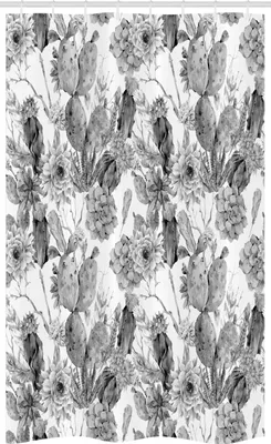 Produktbild von ABAKUHAUS Kaktus Schmaler Duschvorhang, Boho Stil Botanical, Badezimmer Deko Set aus Stoff mit Haken, 120 x 180 cm, Grau weiß