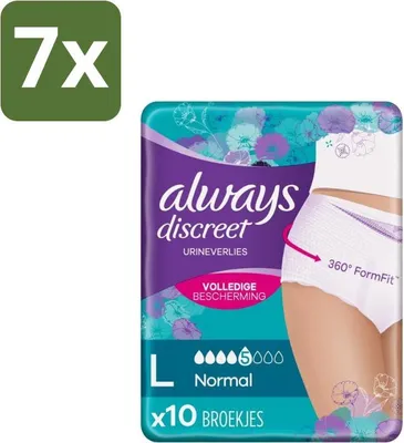 Produktbild von Always – Inkontinenzhöschen – Für Harninkontinenz Größe L – 10 Inkontinenzhöschen - Vorteilspack - 7 Stücke