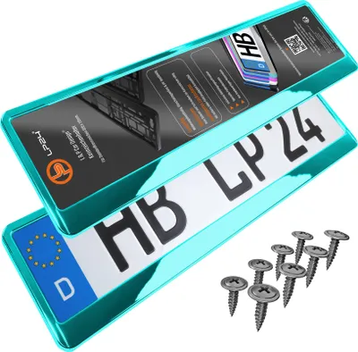 Produktbild von 2 Stück Kennzeichenhalter Türkis - Chrom Kennzeichenhalterung Halter