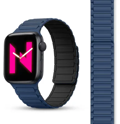Obrázok produktu pre Náramok Nexus pre Apple Watch Ultra/SE/10/9/8/7/6/5/4/3/2/1, magnetická silikónová slučka s drážkou - 42/44/45/46/49 mm, tmavomodrá