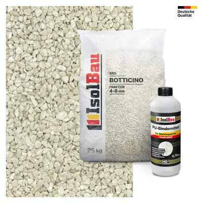 Isolbau Steinteppich Set Marmorkies 4-8 mm Botticino Beige 25 kg - Inkl. PU-Bindemittel bis 2,5 m² Bodenbelag
