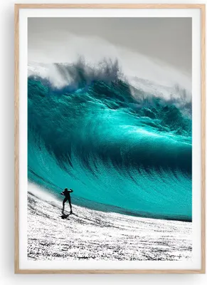 Produktbild von Gerahmtes Poster - Rahmen in heller Eiche - Surfen Welle Türkis - 70x100 cm - Wand Bild - Wanddeko - Wandbilder - Wandposter - Bilderrahmen - Bilder - Kunstdruck - Wandbild - P2NPA70x100-4351