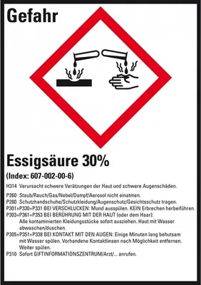 Produktbild von Dreifke® Aufkleber I GHS-Etikett Essigsäure 30%, GefStoffV/GHS/CLP, Folie, 52...