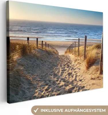 Produktbild von MuchoWow® - Leinwandbilder - Strand - Meer - Niederlande - Dünen - Sonne, Wandbild, Wanddeko Bilder Wohnzimmer, 120x90cm
