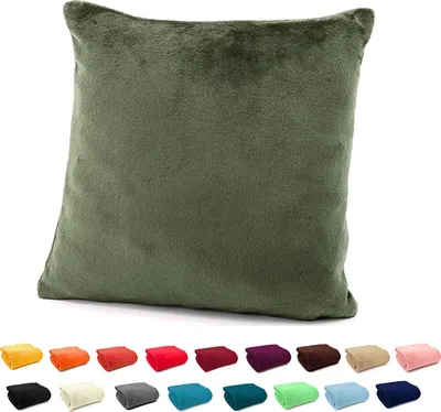 Produktbild von heimtexland ® Flanell Kuschel Kissen Super Soft Plüsch Deko Kissenhülle Typ380 Oliv 48 x 48 cm