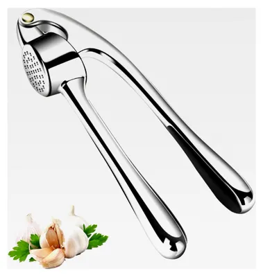 Produktbild von Knoblauchpresse aus Edelstahl mit ergonomischem Griff, leicht zu reinigen, praktischer Küchenhelfer