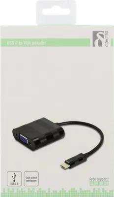 Produktbild von Deltaco USBC-VGA, 0,1 m, USB Typ-C, VGA (D-Sub), Stecker, Buchse, Gerade