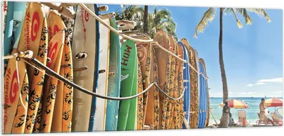 Produktbild von Bilder auf glas - Einteilig - Board Surfen Strand - 100x40cm - Glasbilder - Wandbilder - Bilder - zum Aufhängen bereit - Wanddekoration aus Glas - Glas Bilder - Wandbild auf Glas - GAB100x40-4165