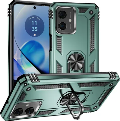 A protective phone case with a ring holder is displayed from multiple angles against a white background.