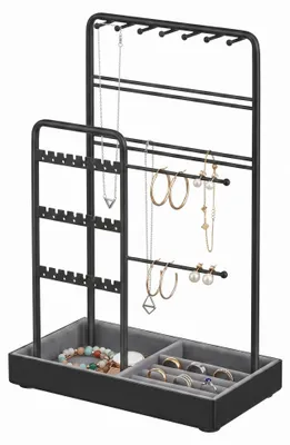 Produktbild von SONGMICS Schmuckständer aus Stahl mit Schmucktablett für Halsketten und Ohrringe 20 x 11,5 x 30,8 cm Schwarz