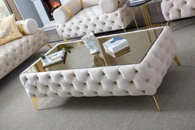 Produktbild von Couchtisch Chesterfield Weiß Edelstahl Modern Rechteckig Form Textil
