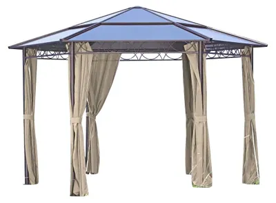 Produktbild von Pavillon SION 6-eckig Beige Kunststoff | Gartenpavillon Gartenlaube für Garten/Terrassen