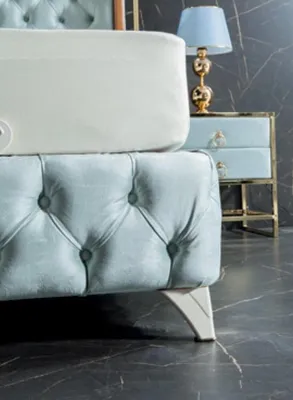 Produktbild von Schlafzimmer Set Weiß Metall Bett Chesterfield Luxus Stil 2x Nachttische 3tlg.