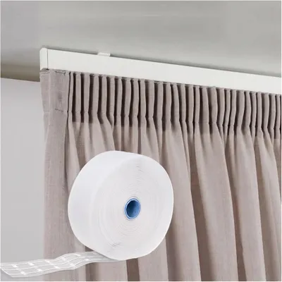 Faltenband für Vorhänge, 8 cm x 10 m, weiß, 6 Hakentaschen