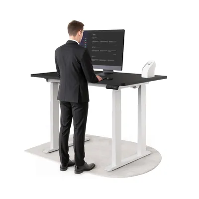 Produktbild von DESKSPACE Höhenverstellbarer Schreibtisch elektrisch mit leisem Dual-Motor – stabiles 4-Bein-Gestell (Weiß Gestell, Schwarz Tischplatte, 140×70 cm)