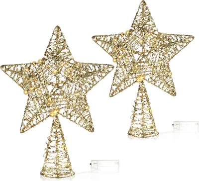 Produktbild von COM-FOUR® 2x LED Deko Stern Weihnachten - Weihnachtsdekoration Stern mit LED und Timer - Aufsteller Weihnachtsstern mit Pailletten
