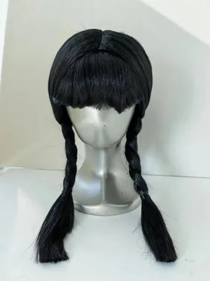 Produktbild von Wednesday Addams Perücke mit schwarzen Zöpfen