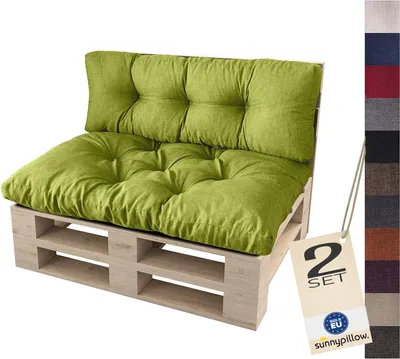 Produktbild von sunnypillow Palettenkissen für Palettenmöbel - 2er Set - Palettenauflage 120 x 80 für Palettensofa - Palettenpolster für Garten, Gesteppte Kissen für Europaletten - Sitzkissen & Rückenkissen Grün