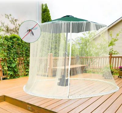Produktbild von 7-10ft Terrassenschirm-Moskitonetz mit Reißverschlusstür, Polyester-Mesh-Bildschirm, höhenverstellbarer Durchmesser, für Terrassengarten im Freien, 300 x 230 cm (D x H), Beige