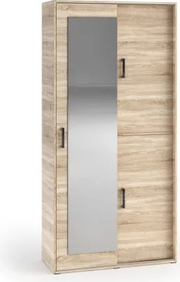 Produktbild von MR GROUP Garderobenschrank GRID 100cm Garderobe Spiegel Schlafzimmer Mehrzweckschrank 3-türig Ablagen Dielenschrank Kleiderschrank Flurmöbel hellbraun