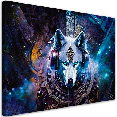 Produktbild von Leinwandbild Abstrakter Wolf 100x70 Feeby Blau bild für die wand bereit zum aufhängen