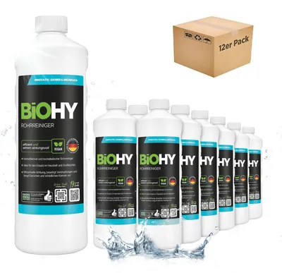 Produktbild von BiOHY Rohrreiniger + Dosierer, Abflussreiniger, Rohrfrei, Abflussfrei, 12 x 1 l