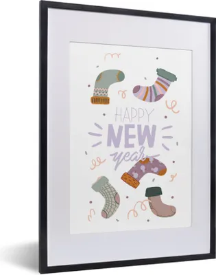 Produktbild von MuchoWow® MuchoWow® Gerahmtes Poster Zitate - Sprichwörter - 'Frohes neues Jahr 30x40 cm - Poster mit zchwarzem Bilderrahmen - Wandposter Schlafzimmer