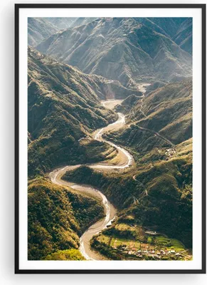 Produktbild von Gerahmtes Poster - Schwarzer Rahmen - Berge Weg Wald - 70x100 cm - Wand Bild - Wanddeko - Wandbilder - Kunstposter - Wandposter - Bilderrahmen - Bilder - Kunstdruck - Wanddekoration - P2BPA70x100-4700