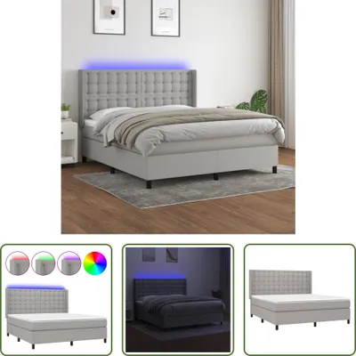 Produktbild von The Living Store Boxspringbett mit Matratze & LED Hellgrau 180x200 cm Stoff