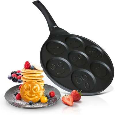 Immagine prodotto di endusor® Padella per pancake per bambini con smiley 26 cm - tripla antiaderenza - per induzione Vetroceramica, gas ed elettrica - Padella per pancake smiley per bambini con emoji