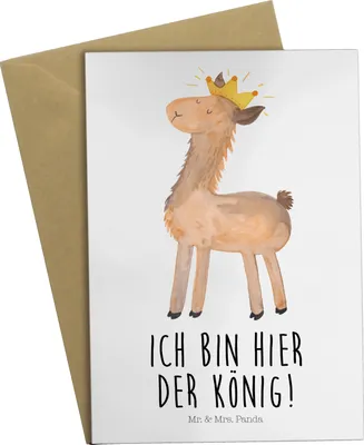 Produktbild von Mr. & Mrs. Panda babykarte Lama König - Weiß - Geschenk, einladungskarten, kommunionskarte, Freundin, osterkarte, Mama, Abitur, hochzeitskarten, Lamas, weihnachtskarten