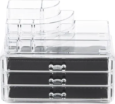 Image de Grand organisateur de cosmétiques 3 tiroirs, compartiment de rangement supérieur - plastique transparent