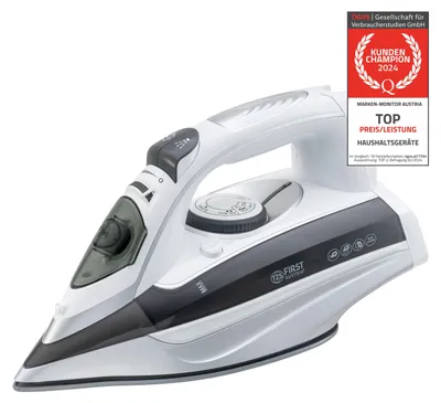 Immagine prodotto di TZS First Austria - Ferro da stiro a vapore 3100 W - Piastra in ceramica - 93 ugelli, 25 g/min di vapore - Vapore verticale, sistema anticalcare e serbatoio da 450 ml - Grigio