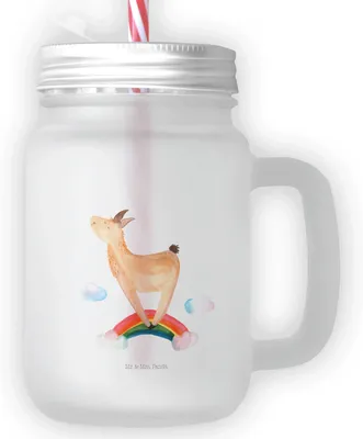 Produktbild von Mr. & Mrs. Panda Glas Lama Regenbogen - Transparent - Geschenk, Lamas, Abi, Selbstständig, dessertglas, Mason Jar, Freiheit, Trinkglas mit Deckel, Strohhalm, Cocktailglas