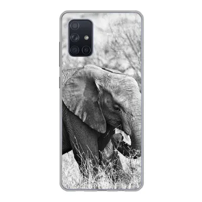 Produktbild von MuchoWow® Handyhülle Schutzhülle Hülle für Samsung Galaxy A51 Elefant - Tiere - Gras - Schwarz und weiß Silikon Softcase Handy Hülle - Schutzabdeckung
