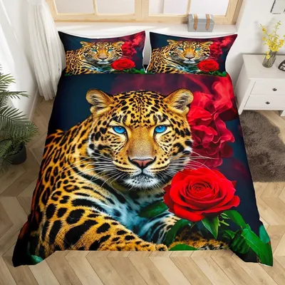 Obrázok produktu pre Sada posteľnej bielizny s leopardím vzorom, 200x200 cm, hnedá, s motívmi, obsahuje 2 vankúšové obliečky 80x80 cm, materiál: mikrovlákno