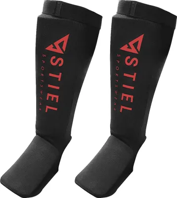 Produktbild von Stiel Schienbeinschützer Kickboxen - Baumwolle - Schwarz mit Rot