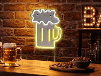Produktbild von Neonschild Deko Lampe Bierkrug, ausgefallene USB Wandleuchte mit Netzteil