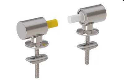 Two toilet seat hinges are shown against a white background.