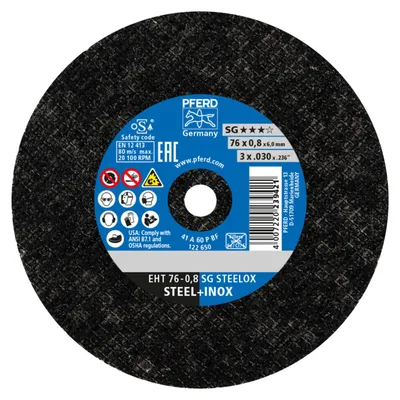 Immagine prodotto di Disco da taglio PFERD (Ø 76 mm spessore del disco 0,8 mm diritto / corindone A / contenuto: 50 pezzi) - 65508009