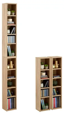Produktbild von CD DVD Blueray Regal CHART in Sonoma Eiche – Zweiteiliges Medienregal, Aufbewahrung, CD-Ständer mit 10 Fächern für bis zu 160 CDs, 20x187 cm (B x H)
