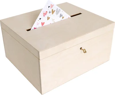 Produktbild von Creative Deco Holzkiste mit Deckel Geldgeschenke Hochzeit Holzbox | 29 x 25 x 15 cm | mit Schloss und Schlüssel Geschenkkarten Box Geldbox Briefbox | Unlackiert Kasten | Ideal für Lagerung