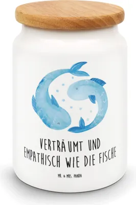 Produktbild von Mr. & Mrs. Panda zuckerdose Sternzeichen Fische - Weiß - Geschenk, Kaffeedose, Dose, Keksdose, Geburtstag März, Februar, Frischhaltedose, behälter, Fisch, Sternbild
