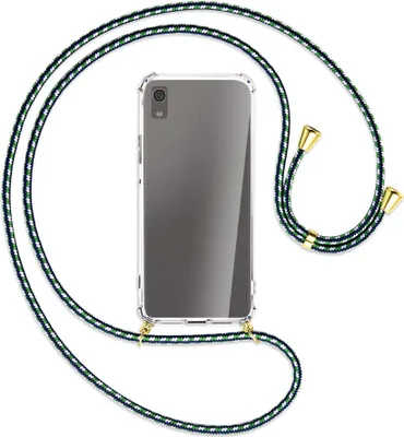 Produktbild von Handykette Backcover-Schutzhülle mit Band (Metall goldfarben) für Sony Xperia XA1 - grün/blau/weiß