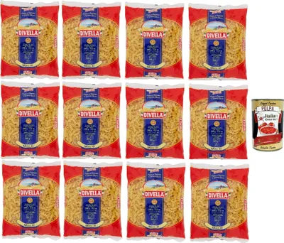 Produktbild von Divella Pasta 100% Italienisch Pasta Mista 41, Nudeln aus Hartweizengrieß, Kochen 7 Minuten 12x 500g + Italian Gourmet polpa 400g